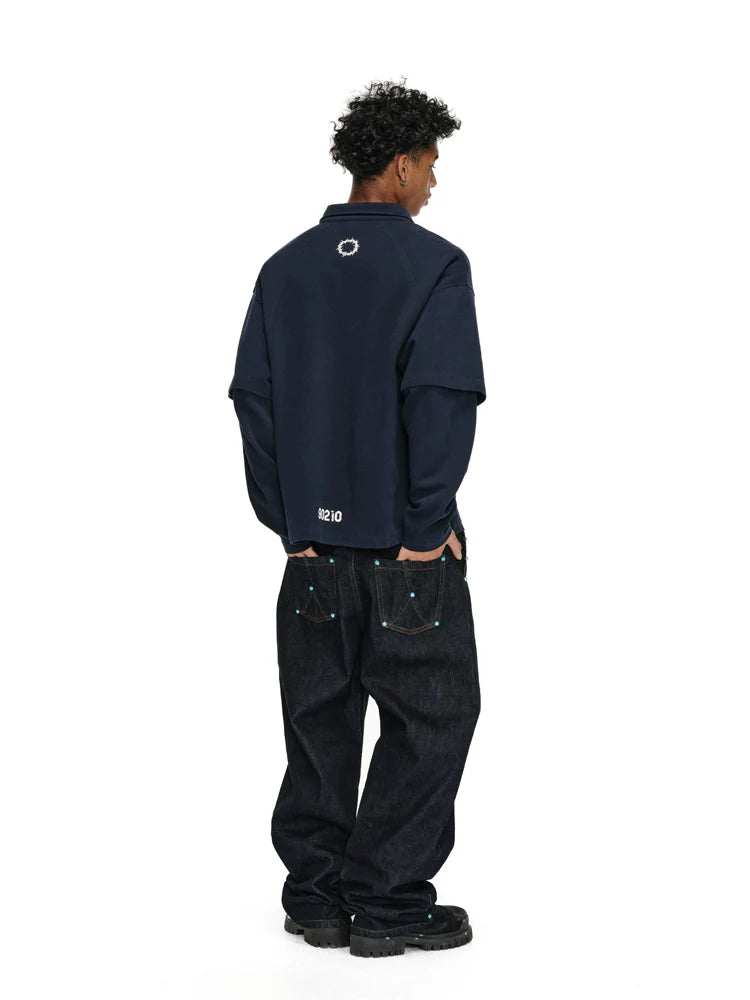 ANTIDOTE Logo & Badge Printed Layered Long Sleeve Polo