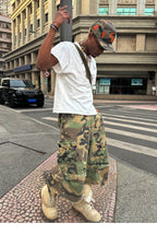 STEEPC M-65 Pearl Embellished Camouflage Baggy Cargo Shorts