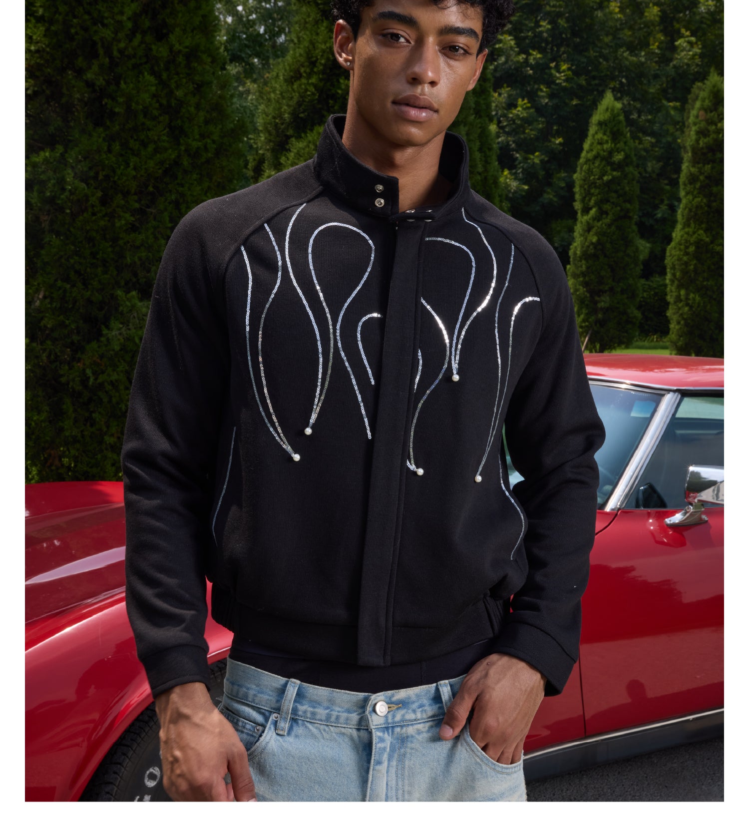 S45 Flame Sequin Wool Harrington Jacket