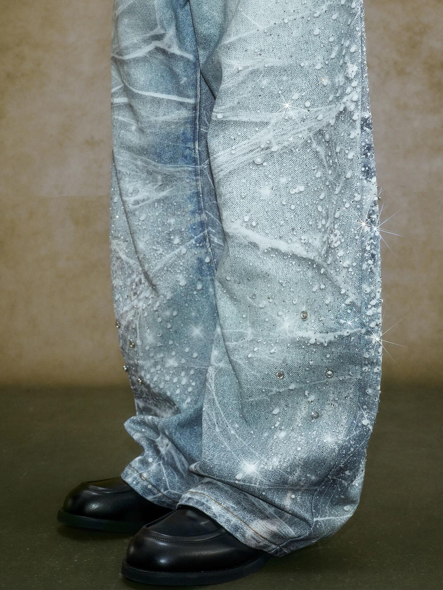 YADcrew 3D Digital Print Rhinestone Machete Jeans