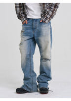 EVILKNIGHT(EK) Washed Checkered Patch Distressed Jeans