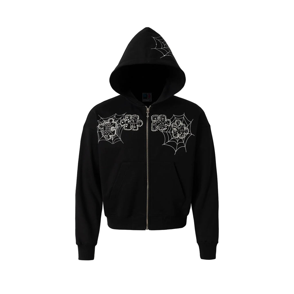 YADcrew Spiderweb Puzzle Pearl Embroidery Zip Up Hoodie