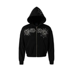YADcrew Spiderweb Puzzle Pearl Embroidery Zip Up Hoodie