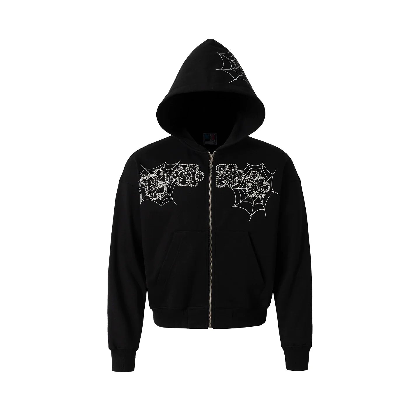YADcrew Spiderweb Puzzle Pearl Embroidery Zip Up Hoodie