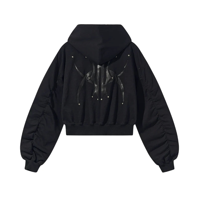 BLIND NO PLAN Logo Studded Embellished Zip-Up Hoodie