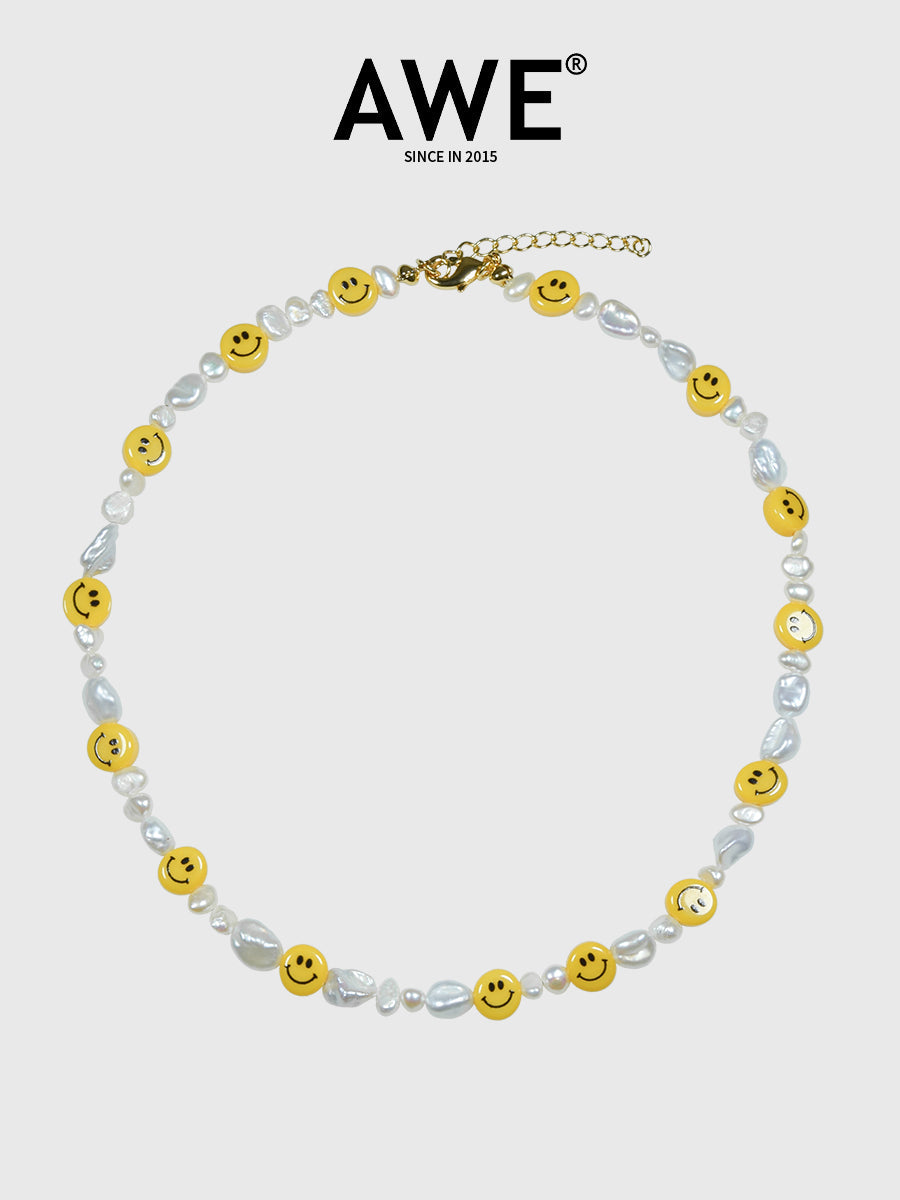AWE Smiley Face Beaded Pearl Necklace