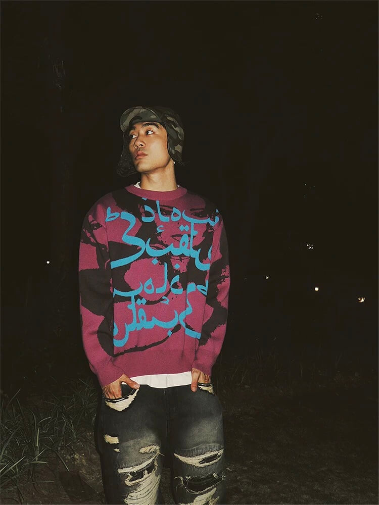 EVETS Purple Art Knit Sweater