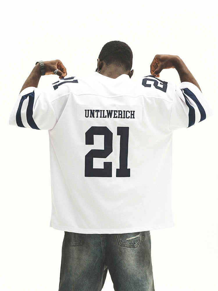 UNTILWERICH Mesh Quilting Embroidered Hockey Jersey