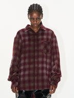 BLIND NO PLAN Washed Aged Cross Horse Patch Plaid Long Sleeve Shirt