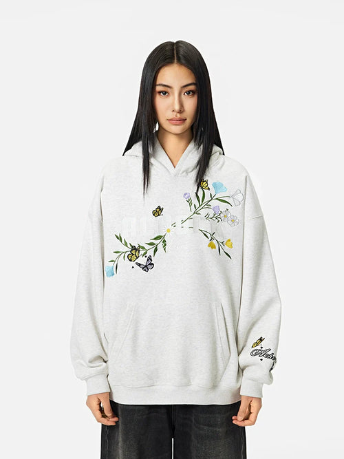 Achock Flowers & Butterflies Embroidered Hoodie