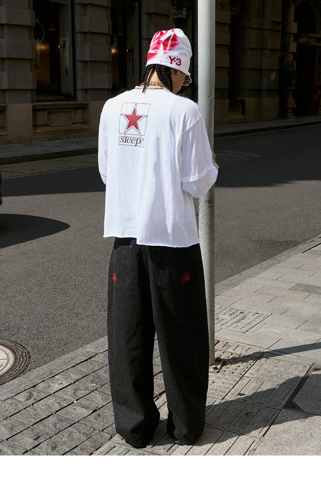 STEEPC Pearl Star Layered Henley Neck Long Sleeve Tee