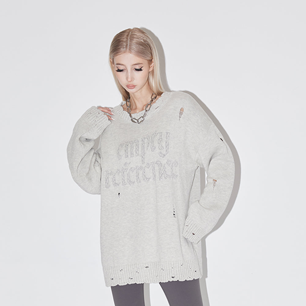 EMPTY REFERENCE Gray Hole Logo Knit Sweater