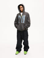 MHARF Gray Vintage Print Zip-Up Hoodie