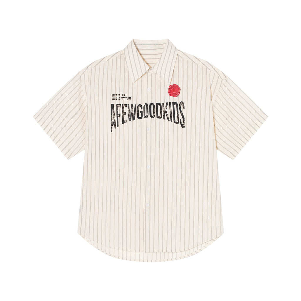 AFGK Striped Logo Print Short Sleeve Shirt