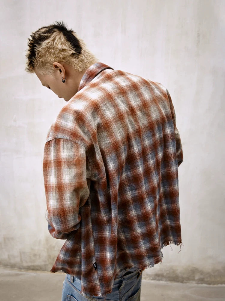 Remedy Gradient Washed Plaid Long Sleeve Shirt