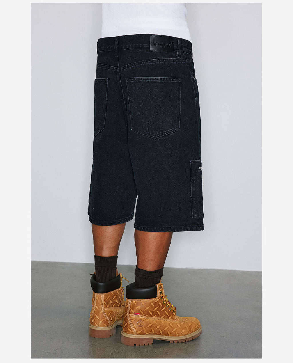 NOVACAM Washed Denim Zip Pocket Work Baggy Shorts