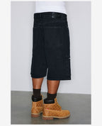 NOVACAM Washed Denim Zip Pocket Work Baggy Shorts