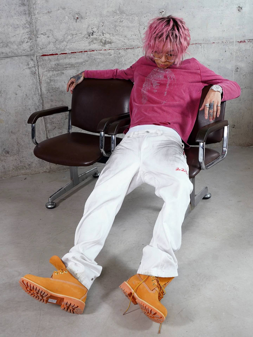 TGFCLUB Kill Graffiti Distressed White Flared Jeans