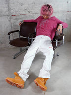 TGFCLUB Kill Graffiti Distressed White Flared Jeans