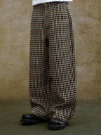 YADcrew Houndstooth Patchwork Leather Pants