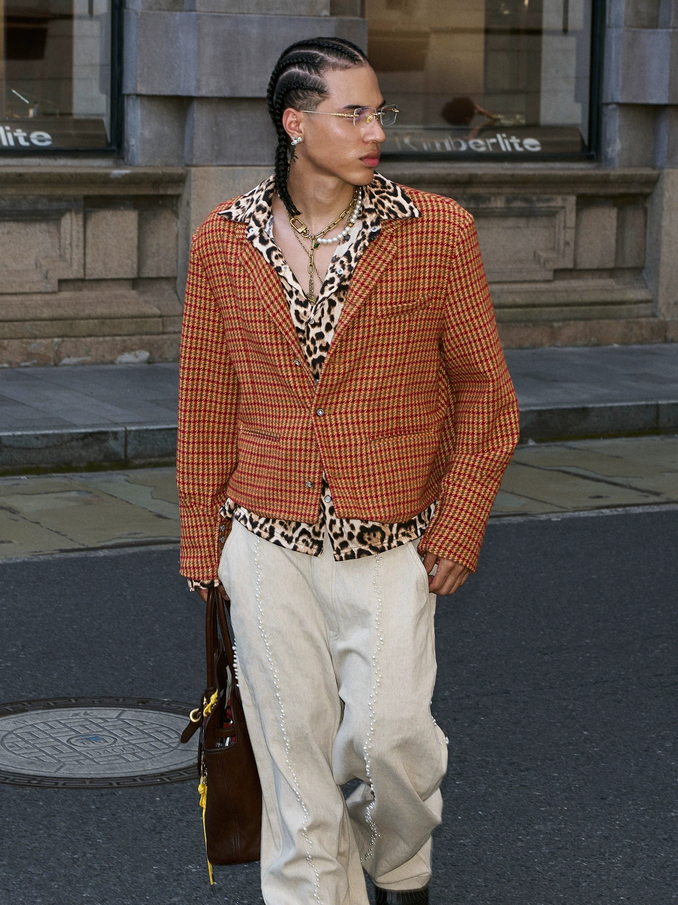 STEEPC Houndstooth Wool Blend Short Suit Jacket