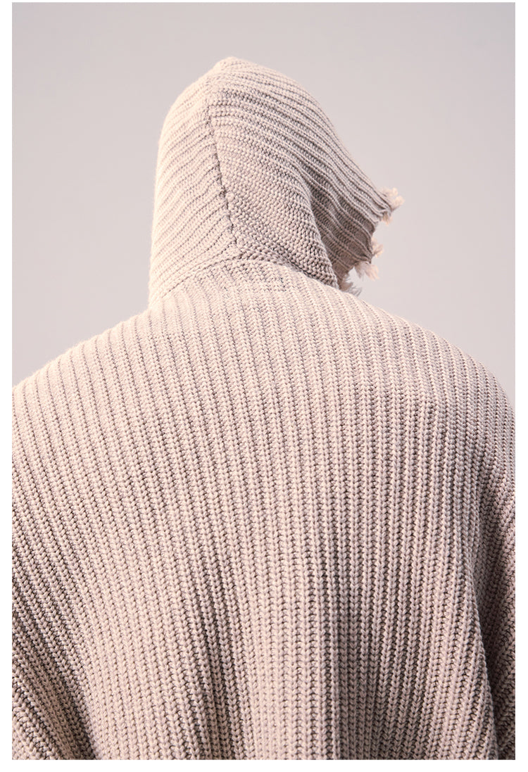 Remedy Distressed Hooded Zipper Knit Cardigan
