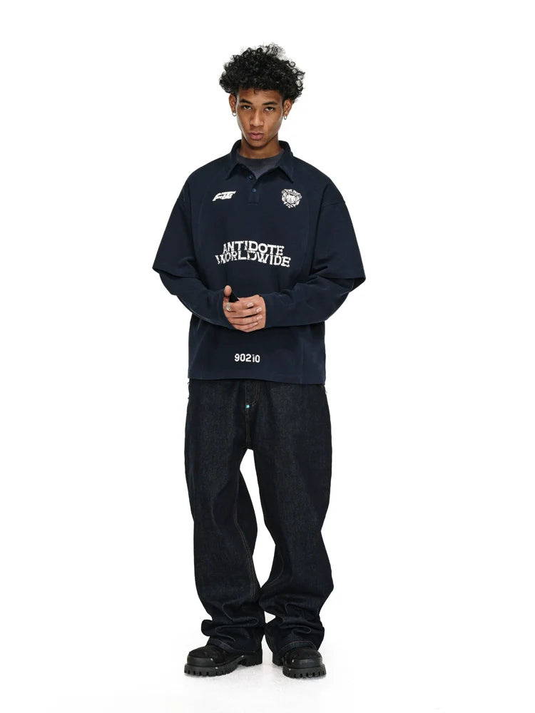 ANTIDOTE Logo & Badge Printed Layered Long Sleeve Polo