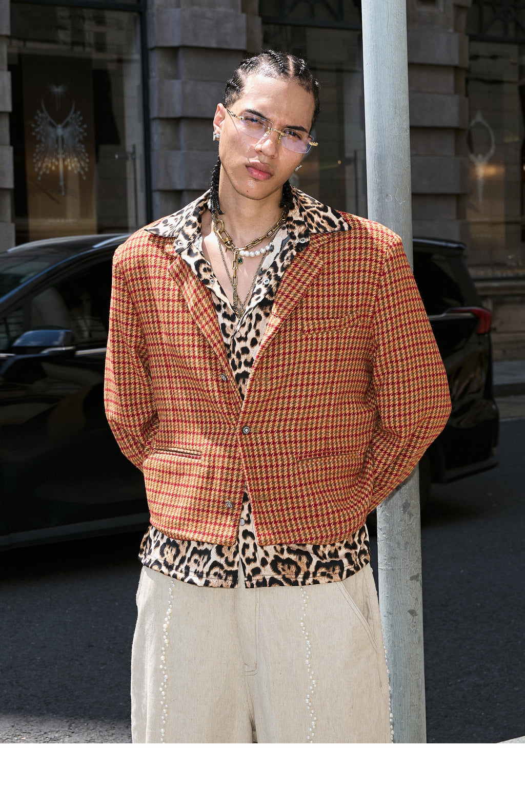 STEEPC Houndstooth Wool Blend Short Suit Jacket