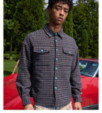 S45 Turquoise Button Plaid Long Sleeve Shirt