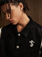Small Town Kid Rivet Cross stitching Patch Corduroy Varsity Jacket