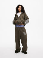 MHARF Army Green Vintage Zip-Up Hoodie