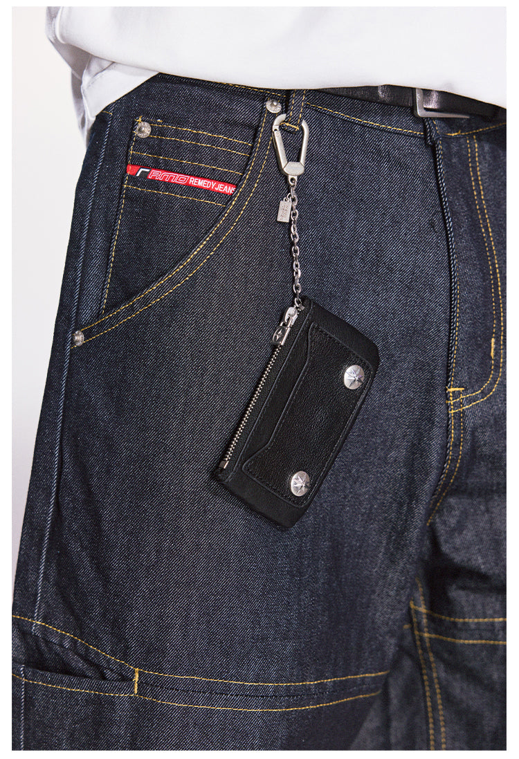 Remedy Metal Studded Keychain Coin Card Zipper Leather Wallet