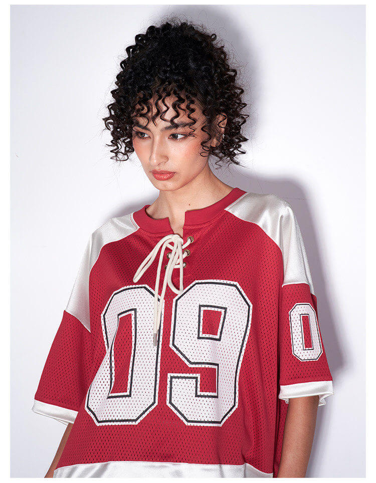 F3F Select Color Block Lace Up Mesh Short Sleeve Hockey Jersey