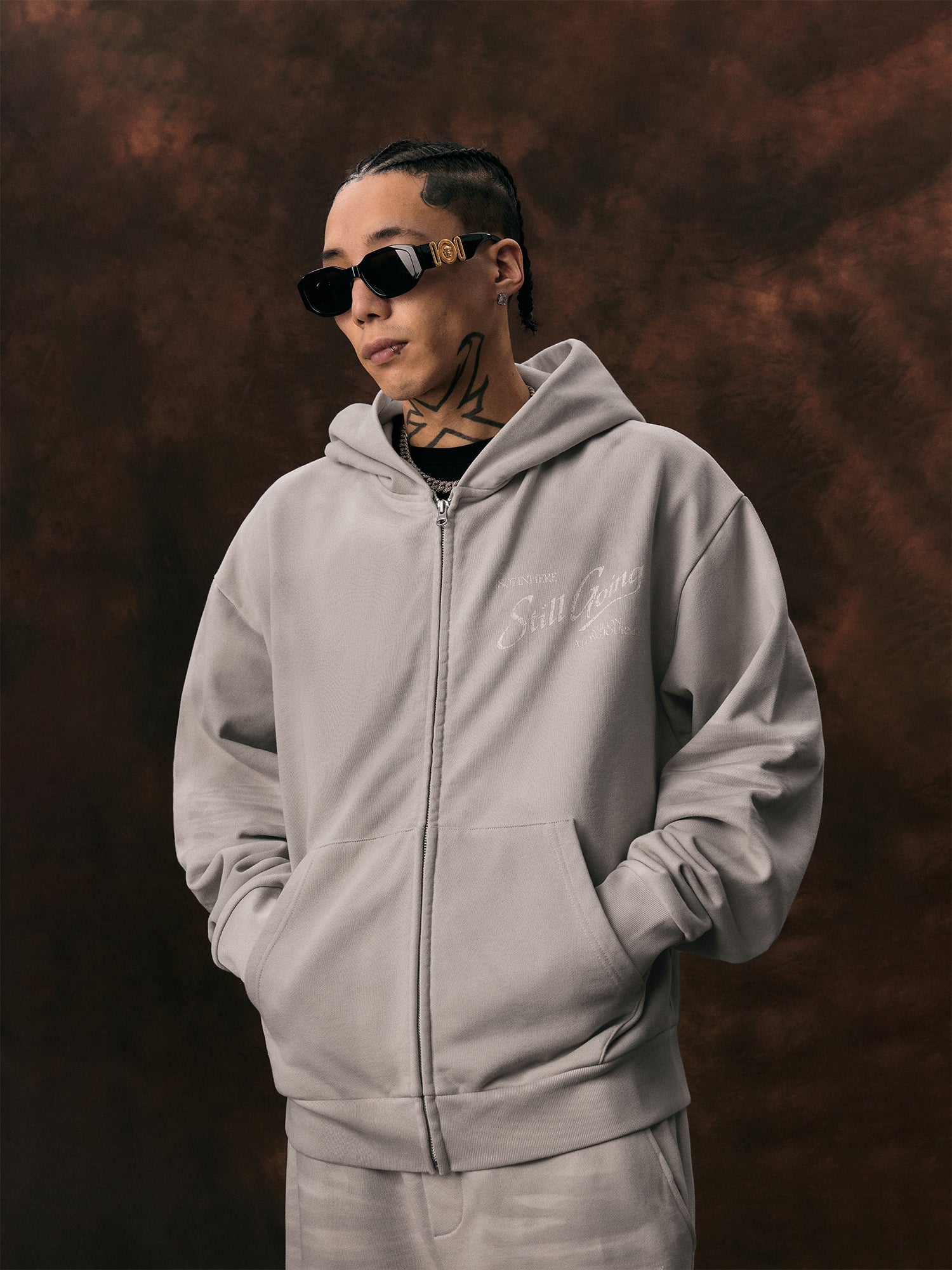 1807 Angel Print Aged Zip Up Hoodie