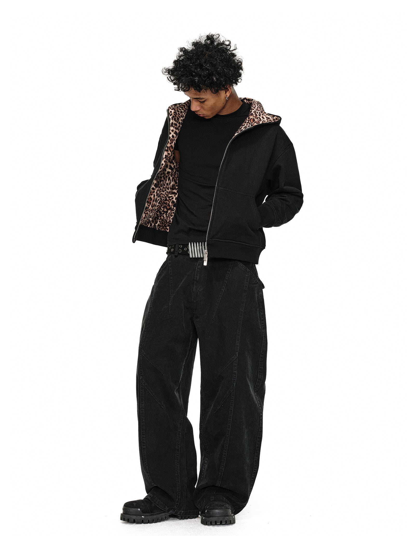 ANTIDOTE Leopard Print Lined Double-Zip Hoodie