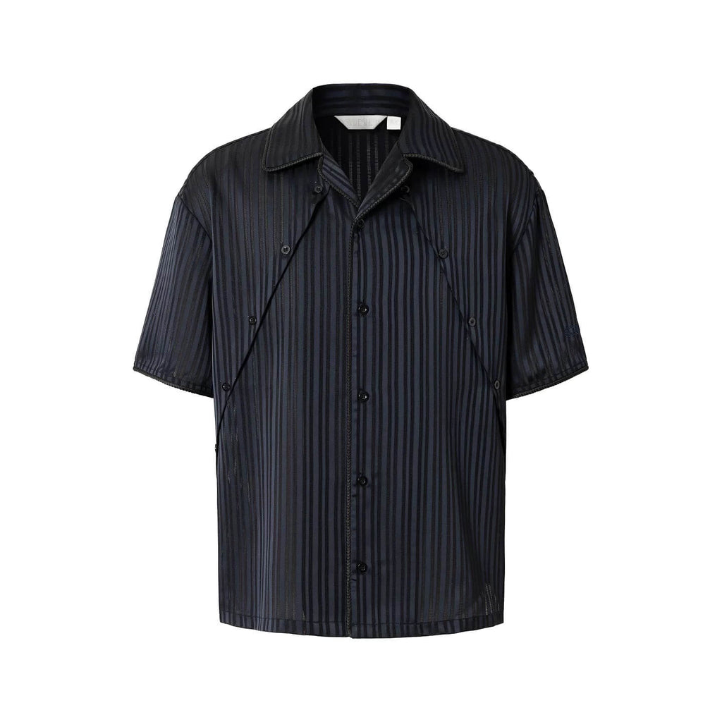 YADcrew Shiny Satin Striped Short Sleeve Shirt