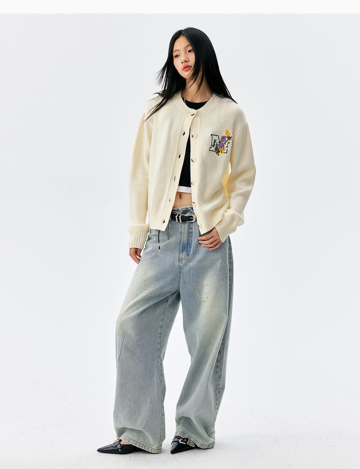 MEDM Floral Embroidered Knit Cardigan