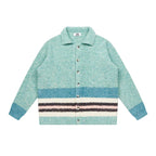 EMPTY REFERENCE Green Striped Wool Knit Cardigan