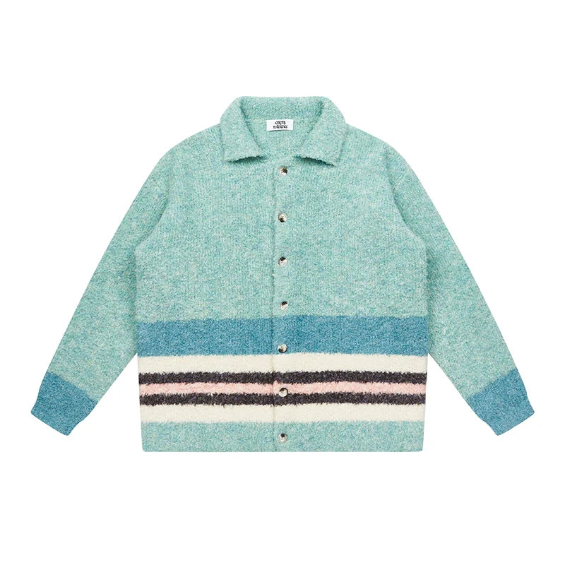 EMPTY REFERENCE Green Striped Wool Knit Cardigan