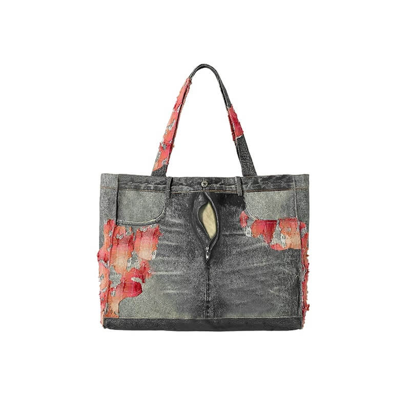 YADcrew Evening Lace Patchwork 3D Print Denim Tote Bag