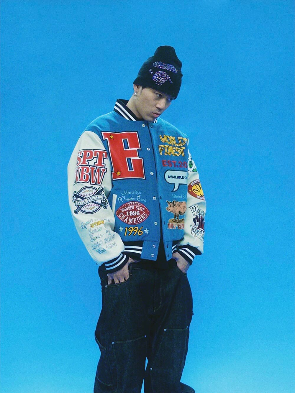 EVETS Embroidered Badge Varsity Jacket