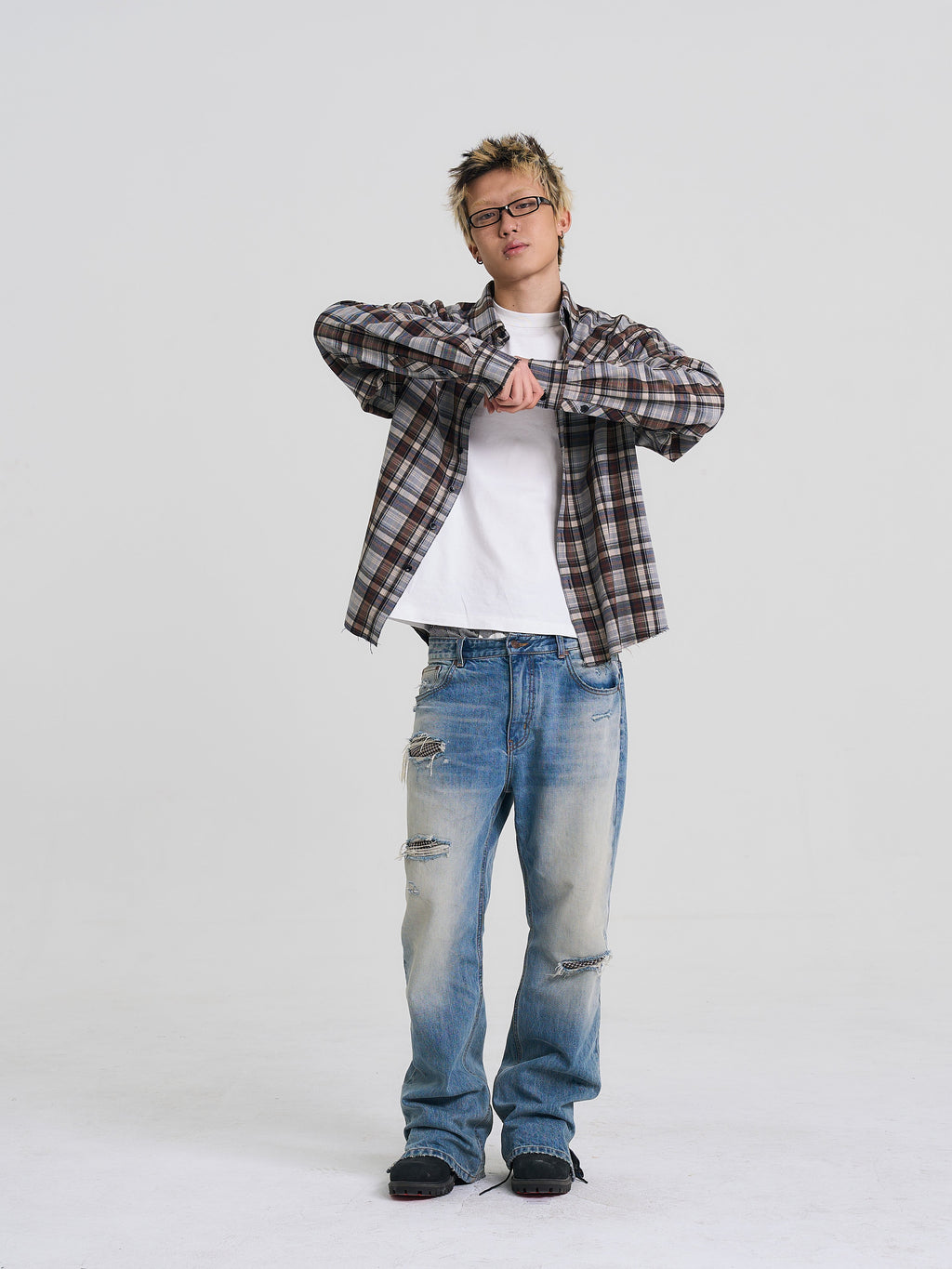 EVILKNIGHT(EK) Plaid Long Sleeve Western Shirt