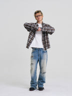 EVILKNIGHT(EK) Plaid Long Sleeve Western Shirt