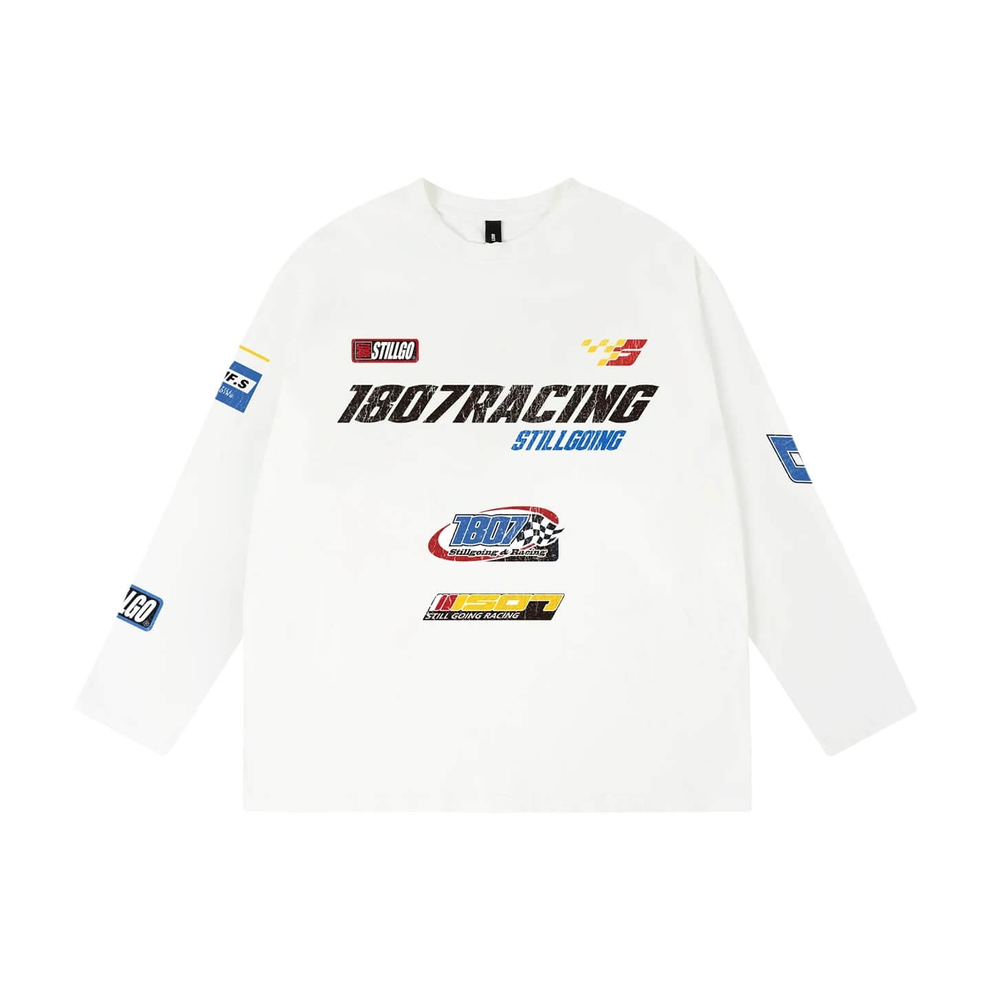 1807 Racing Vintage Printed Distressed Long Sleeve Tee