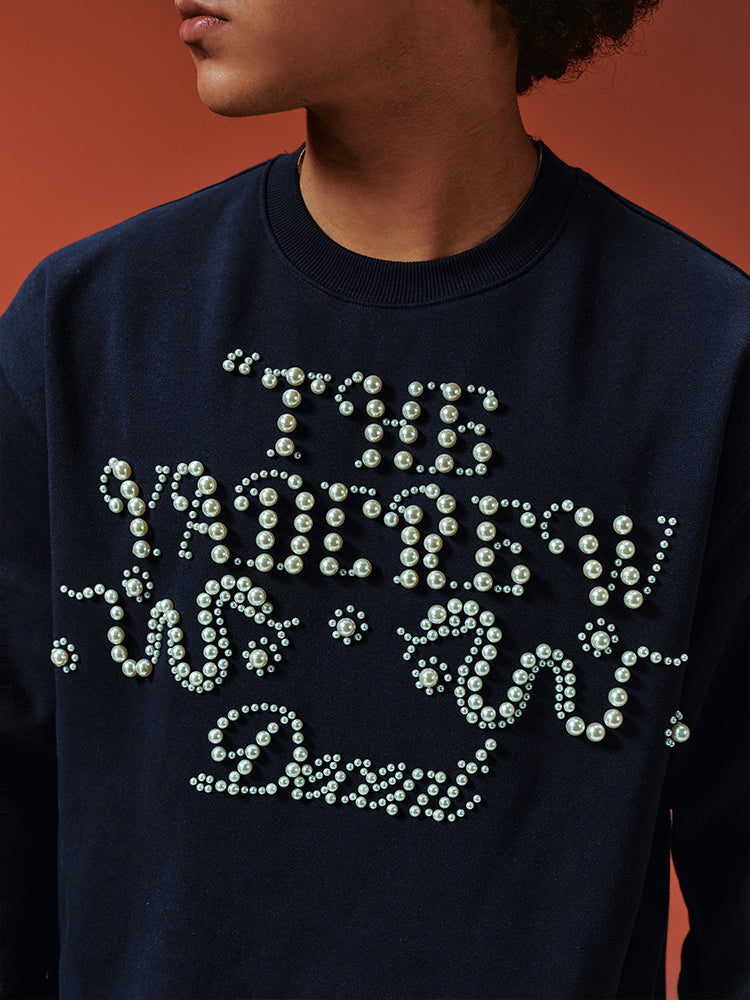 YADcrew Pearl-Embellished Snake Shadow Pattern Sweatshirt