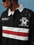 MEDM Asymmetric Collar Stripes Long Sleeve Polo