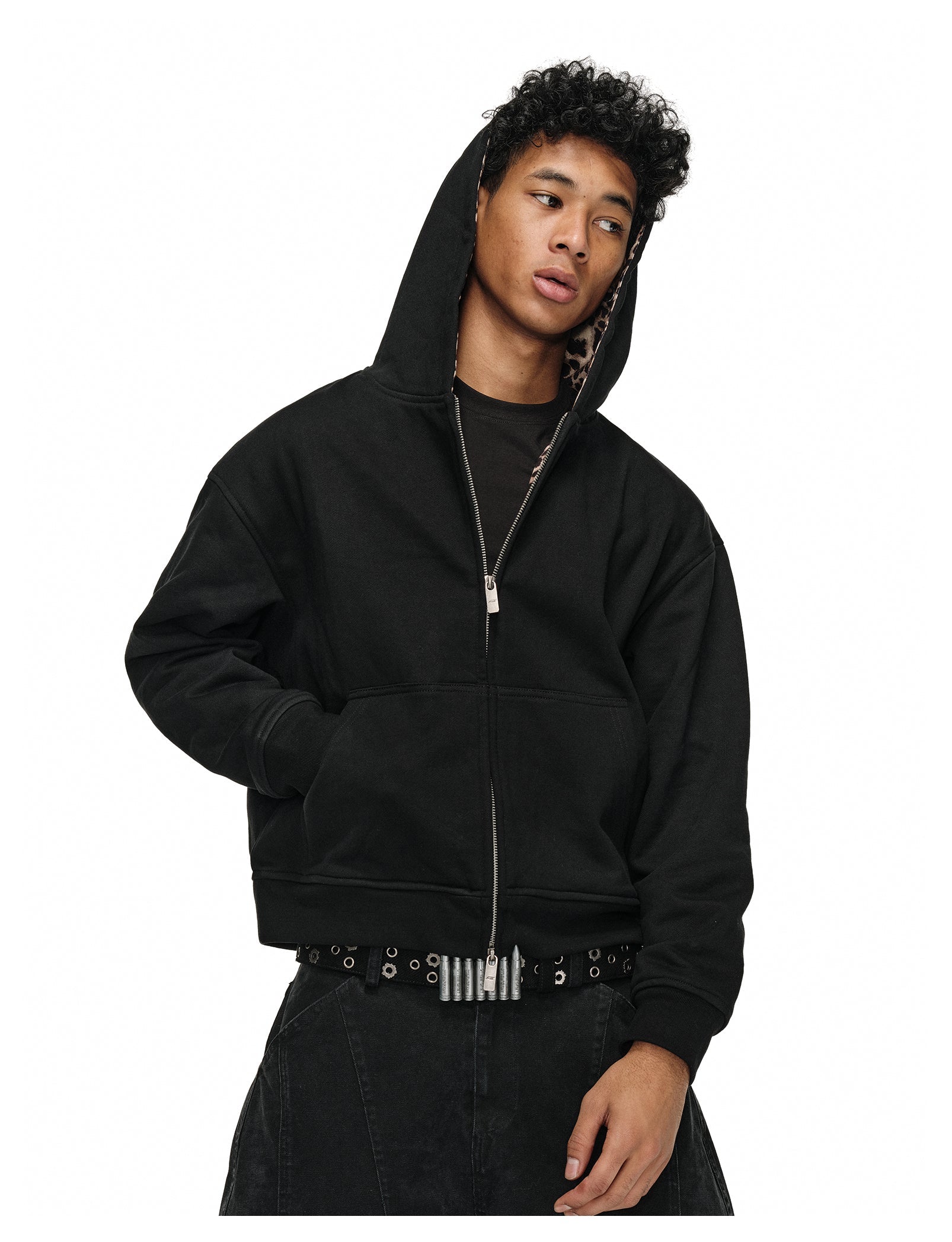 ANTIDOTE Leopard Print Lined Double-Zip Hoodie