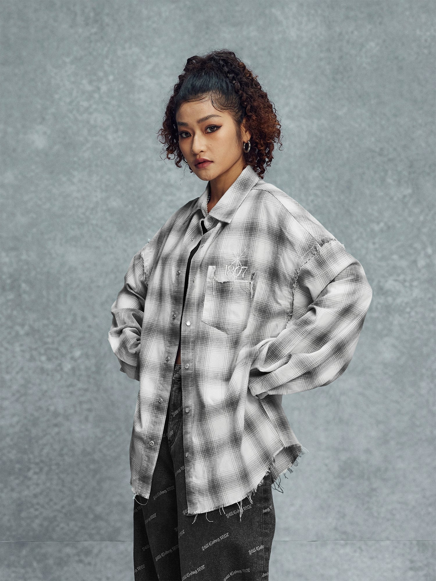 1807 Plaid Distressed Long Sleeve Shirt