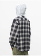 AFGK Plaid Embroidered Hooded Long Sleeve Shirt