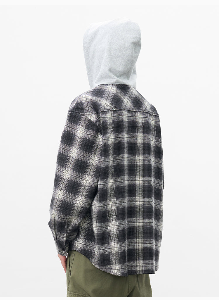 AFGK Plaid Embroidered Hooded Long Sleeve Shirt